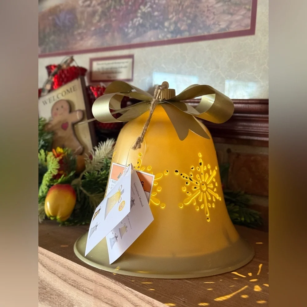 Decorative Table Top Bell Light Up in Gold Snowflakes NWT